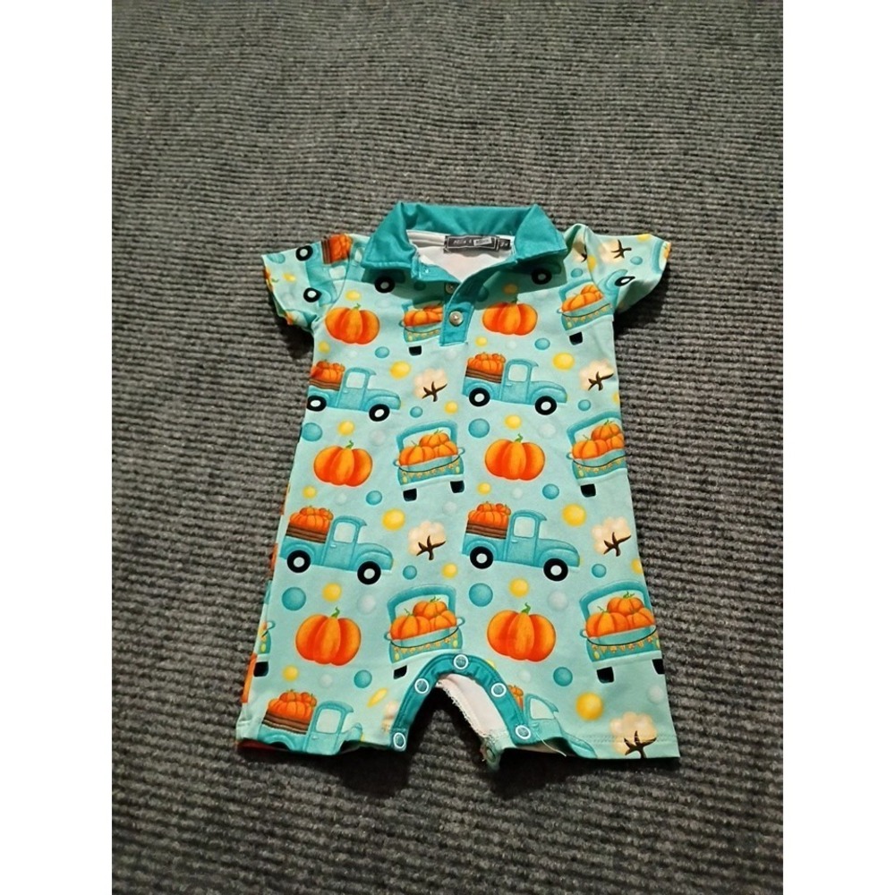 Millie & Maxx Fall Pumpkin Truck Boys Romper Size 3 Months